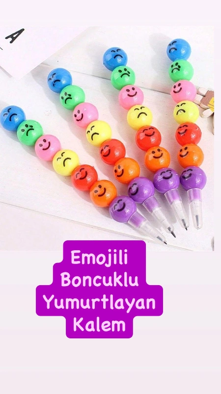EMOJİLİ YUMURTLAYAN KALEM BONCUKLU / PAKET 120Lİ